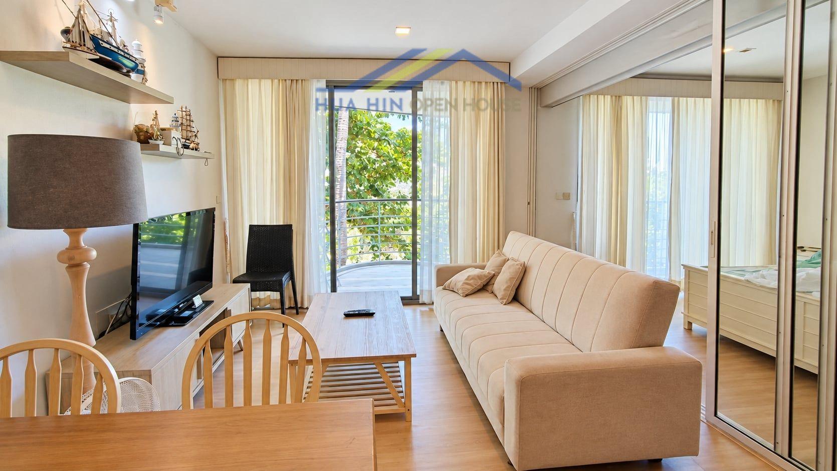 Spacious 1-Bedroom Condo with Pool View for Sale or Rent at Baan San Kraam Hua Hin