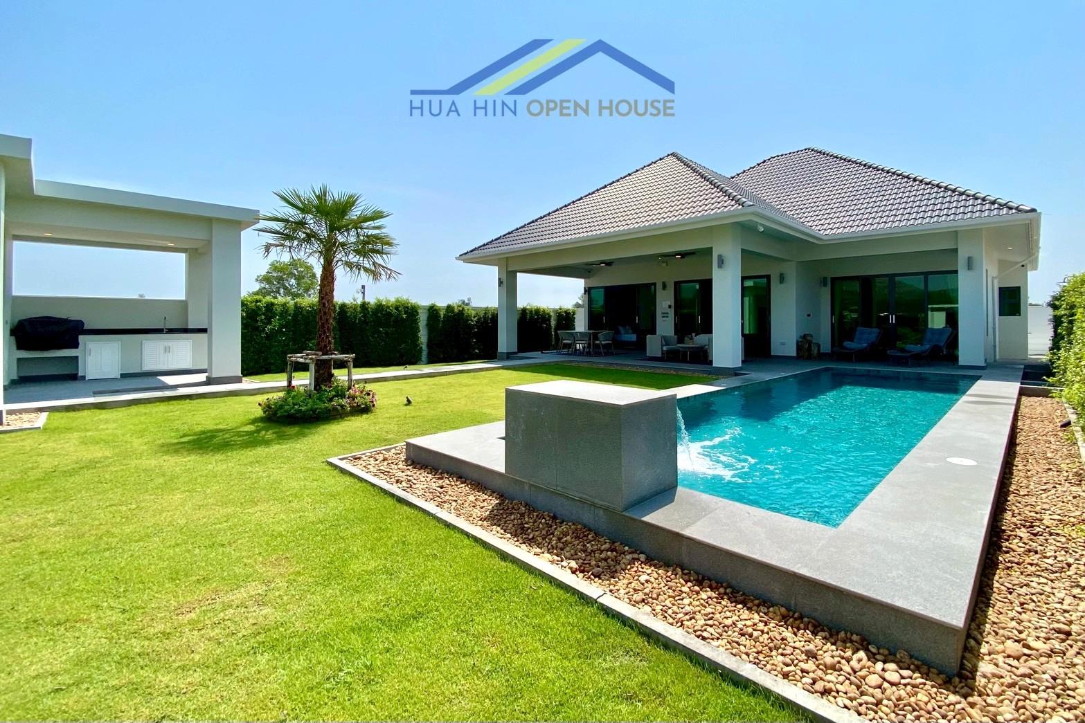 Modern 3-bedroom villa at Smart Hamlet Hua Hin with a private pool, landscaped garden, and outdoor kitchen area in Hin Lek Fai, Hua Hin.