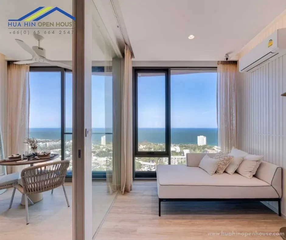 Resale 1-bedroom plus-size unit on the 19th floor of Vehha Condo with stunning views of the Gulf of Thailand.